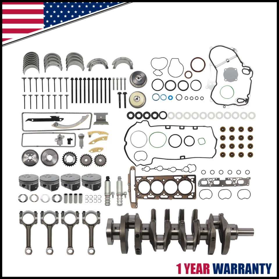2.4L Engine Overhaul Rebuild Kit w/ Rods & Timing Chain VVT for Chevy Buick GMC Foto 1 de 4