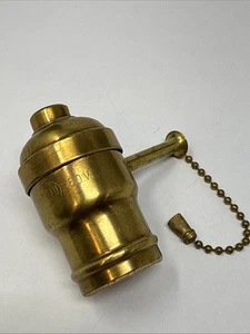 Antique HUBBELL Brass Lamp Lighting Socket With Extender Pull Chain GREAT Patina - Picture 1 of 14