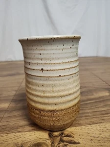 Beautiful Marked Pottery Cylinder Vase Ribbed - Picture 1 of 7