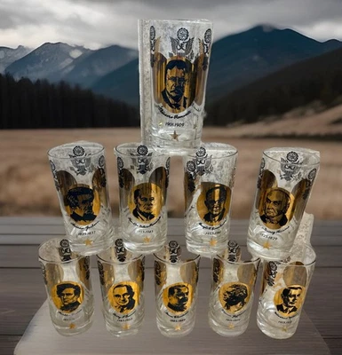 Vaso de vidrio Kennedy chapado en oro vintage Presidencial President - Imagen 1 de 4