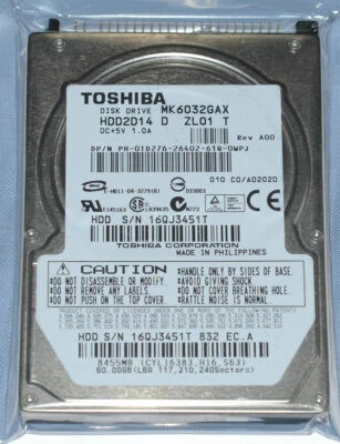 Toshiba MK6032GAX HDD2D14 60GB 5400RPM 8MB IDE 2.5" Laptop Hard Drive - Image 1 of 4