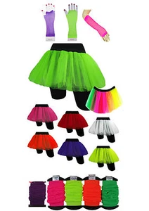 NEON TUTU reggicalze guanti a rete festa costume SET BAMBINI NUOVO - Foto 1 di 1