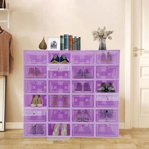 24 Pack Shoe Storage Box, Stackable Shoe Boxes, Shoe Storage Organizer Purple US - Picture 1 of 17
