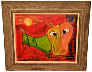 GUILLAME CORNEILLE Original Signed Vintage Modern Abstract Bull WPA Oil Painting - Picture 1 of 12