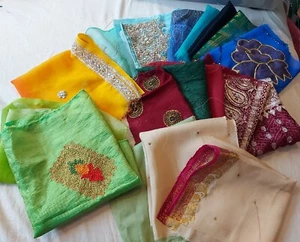 Huge 18-20 Pc Sari Fabric Scrap Pack Large Pieces Quilting Crafting Silk & More - Picture 1 of 18