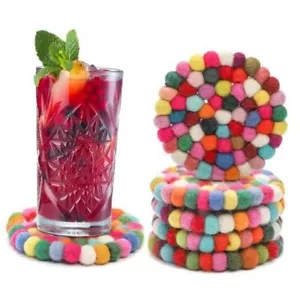 Paquete de 6 posavasos de bola de fieltro para bebidas, posavasos redondos coloridos de 4", punto divertido - Imagen 1 de 7