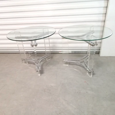 Charles Hollis Jones Round Accent End Side Table Glass Chrome Lucite MCM - Image 1 of 4