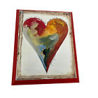 Salvatore Principe Heart Print On Wood Block  5.75" X 7" Vintage