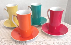 MCM Wales China Japan Demitasse Espresso 4 Cup & Saucer Orange Red Yellow Green - Picture 1 of 21