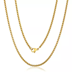 2mm 16"-30" Box Link Gold Plated Stainless Steel Chain Necklace Men Women Unisex - Picture 1 of 12