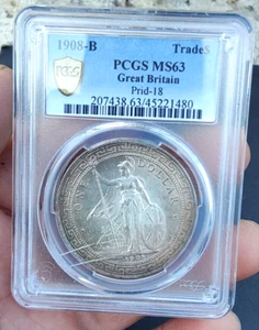 Beautiful Toning! 1908 -B Great Britain Silver Trade Dollar T$1 PCGS MS63  [1] - Picture 1 of 5