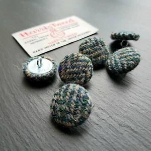 Teal blue Harris Tweed Pure Wool Covered Fabric Buttons 19, 23, 25 or 31mm - Picture 1 of 16