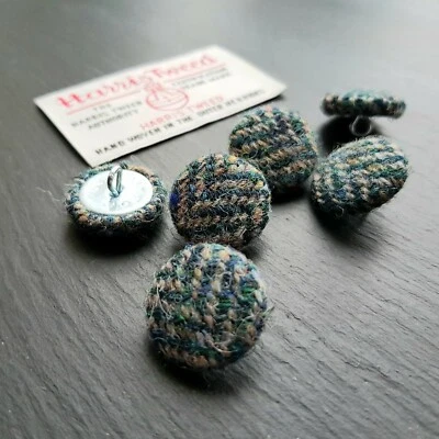 Teal blue Harris Tweed Pure Wool Covered Fabric Buttons 19, 23, 25 or 31mm - Image 1 of 4