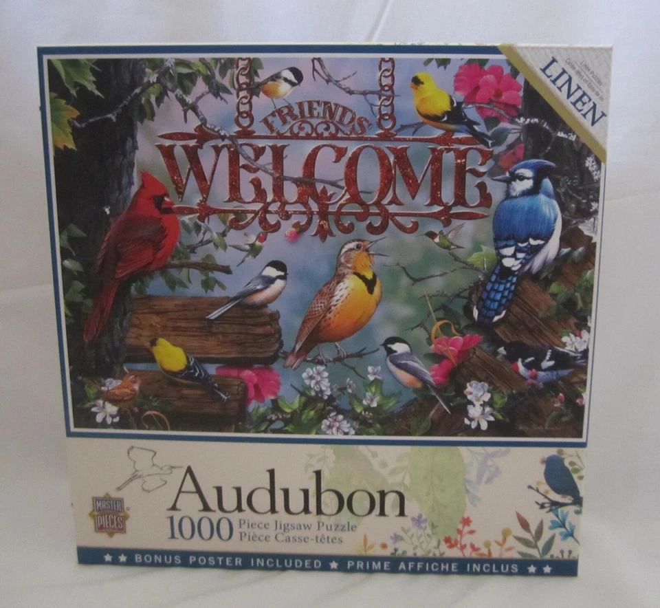 MasterPieces 1000 PC Jigsaw Puzzle Audubon Perched Birds #72021 Linen
