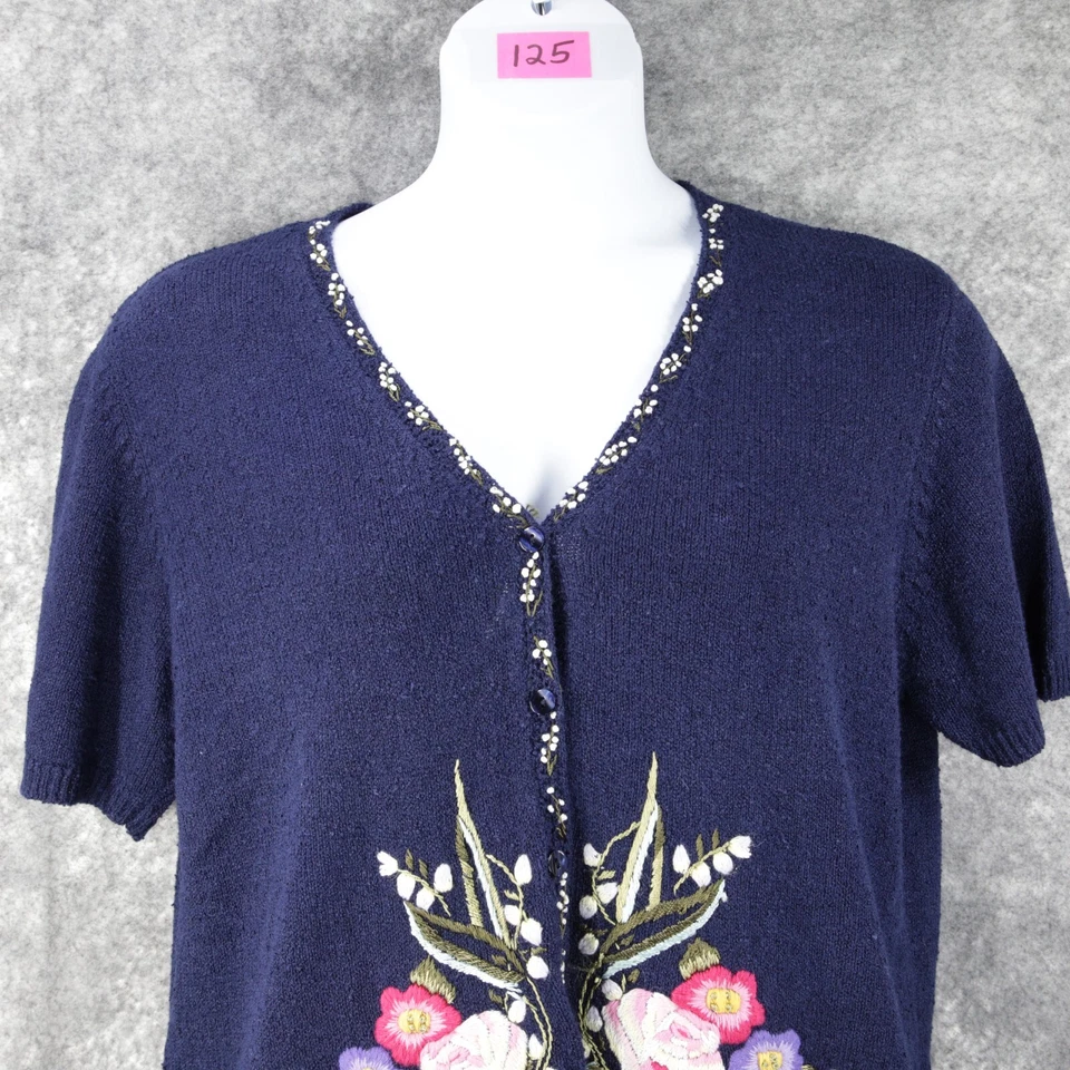 Vintage Susan Bristol Sweater Womens XL Blue Hand Embroidered Button Cardigan - Image 1 of 4