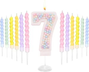 Birthday Candles, Number 7 Candles for Cake with 12 Pcs Rainbow Pearl Candles, 3 - Picture 1 of 7