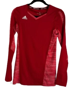 Camiseta Top Adidas Voleibol XS Mujer Cuello en V Roja Manga Larga Foto 1 de 4
