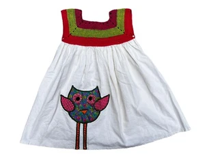 Colorful Owl Dress Patchwork Girls Size 6 Crochet Sundress Summer Bird Button - Picture 1 of 7
