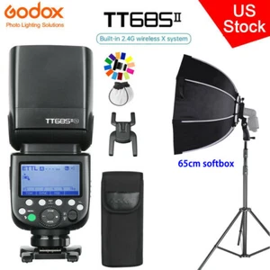 US Godox TT685II-N 2.4G TTL Speedlite Flash+65cm Folding Softbox Stand for Nikon - Picture 1 of 12
