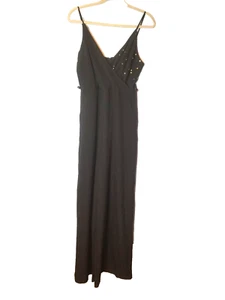 GB Black Jumpsuit Wide Leg Gold Star Pattern Bust Spaghetti Straps Size Large - Picture 1 of 6