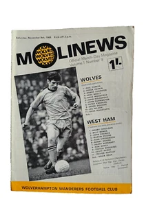 WOLVERHAMPTON WANDERERS v WEST HAM UNITED NOV 9TH 1968  OFFICIAL MATCH PROGRAMME - Picture 1 of 2