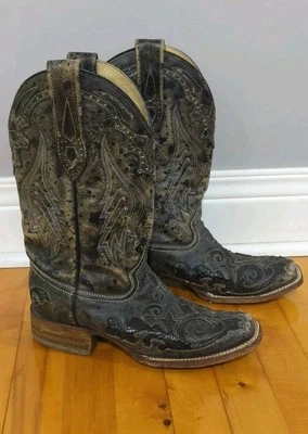 Botas Corral Envejecidas Serpiente Incrustación Rodeo Western Rockabilly Festival Mujer 8.5 Foto 1 de 4