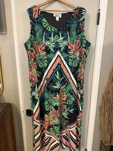 Anthony Richards Long Dress Womens Size 2X Hawaiian Floral Sleeveless V-Neck - Picture 1 of 10