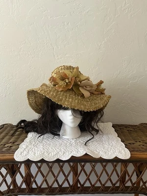 Pretty Vintage Patrice Ladies Straw Hat Trimmed with Flowers - Image 1 of 4