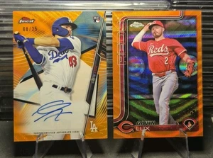 2 Card Gavin Lux Rookie Chrome Lot OnCard Auto+Orange Wave /25 Reds/Dodgers LšK - Picture 1 of 21
