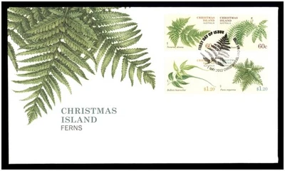 Juego de estampillas FDC Christmas Island 2012 edición portada primer día - helechos Foto 1 de 2