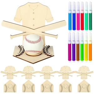 12 Pcs Baseball Stand Holders Wooden Balls Bat Display Stand with DIY Marker ... - Picture 1 of 7