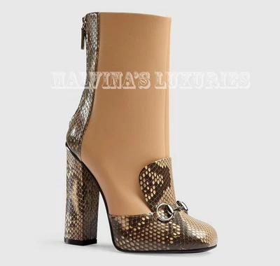 BOTAS GUCCI AL TOBILLO PITÓN LIRIO CON DETALLE DE MORDIDA DE CABALLO $1,595 talla IT 34.5 US 4.5 Foto 1 de 4