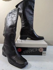 EUC Vintage Size 7.5 Markon Soft Black Leather Riding Boots Made in Brazil - Picture 1 of 18