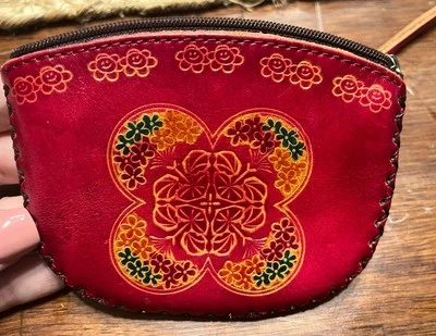 Cartera monedero de cuero vintage hecha a mano hecha a mano mini bolso muñequera Foto 1 de 4