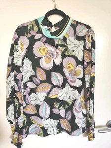 Blusa Reiss multicolor estampado floral con cuello simulado Reino Unido Talla 12 - Imagen 1 de 1