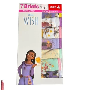 New Disney Wish Girls 100% Cotton 7 Briefs Panties Size 4 Asha Star Sabino Gabo - Picture 1 of 3