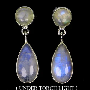 925 Sterling Silver Earrings Pear Moonstone 14x7mm Natural Gemstone Jewelry - Picture 1 of 13