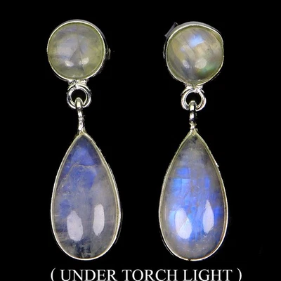 925 Sterling Silver Earrings Pear Moonstone 14x7mm Natural Gemstone Jewelry - Image 1 of 4