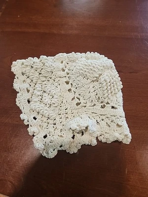 Antique Baby Bonnet Cap Crochet Coronation Cord Lace Dolls Hat Cotton Ecru - Image 1 of 4