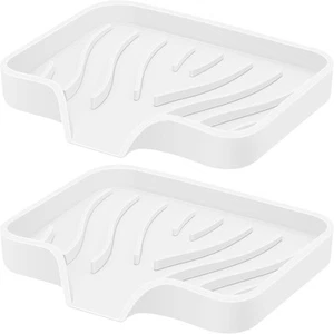 Silicone Soap Dish with Drain, Kitchen Soap Tray for Shower 2 Pack Self Drain... - Picture 1 of 7
