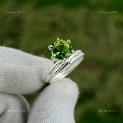 Halloween Sale Round Natural Peridot Solitaire Ring Jewelry 925 Sterling Silver - Image 1 of 4