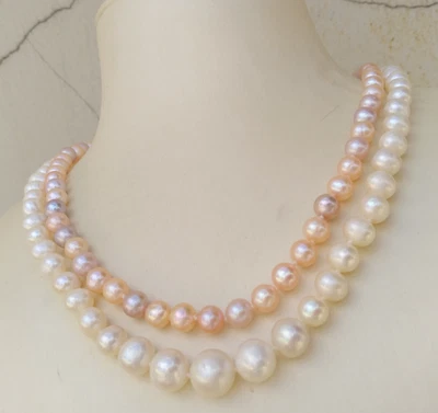 2 Rows 5-10mm AAA+ Akoya White Multi-Color Pearl Necklace 18" 14k Gold P - Image 1 of 4
