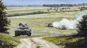 ORIGINAL HUGH BEATTIE "Pop Smoke" Challenger Tank British army tank OIL PAINTING - Picture 1 of 1