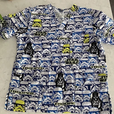 Star Wars Stormtroopers Size Medium Blue & White Cotton Scrub Top - Image 1 of 4