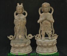 33CM Old Chinese Dynasty Bronze Tongzi Kid Boy Girl Statue Sculpture Pair
