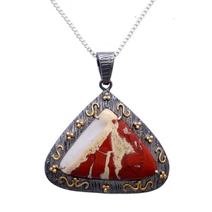Set di punte per gioielli in argento 925 con pietra preziosa diaspro rosso 57,95 ct ciondolo vittoriano 1,75" - Foto 1 di 8