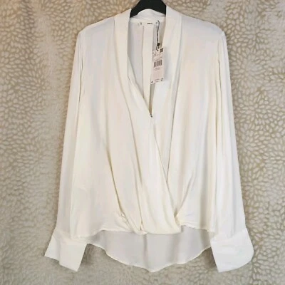 Mango Womens Cream Blouse Faux Wrap Draped Neckline Long Sleeve Size Small NWTS - Image 1 of 4