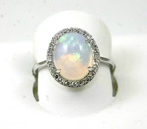 Natural Oval Fire Opal & Diamond Halo Solitaire Ring 14k White Gold 2.28Ct - Picture 1 of 7