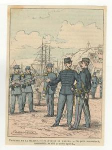 Armée Française Troupes de la Marine infanterie de la marine gravure 1880 /B1AFd - Picture 1 of 1