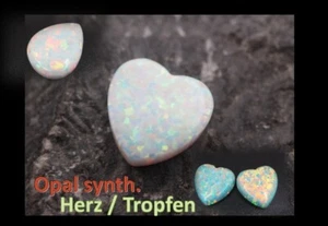 GOLDJUNGE69 GW OPAL HERZ /TROPFEN  (LAB) WEISS /  GRÜN 8mm  FEUER FÜR NYLON-KETT - Bild 1 von 8